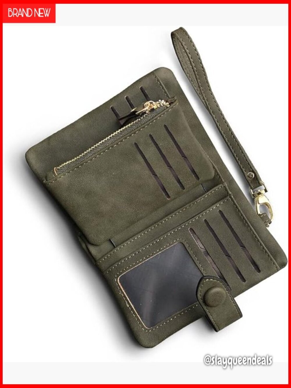 Women's Small Bifold Leather Wallet with RFID Blocking and Wrist Strap